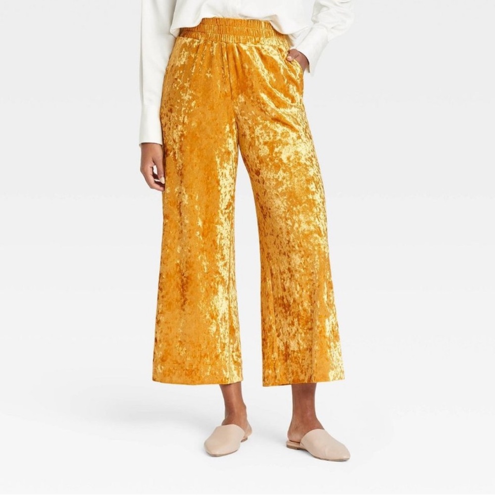 LIKE NEW - Target A New Day Crushed Velvet Plus Size Palazzo Pants Gold 3X